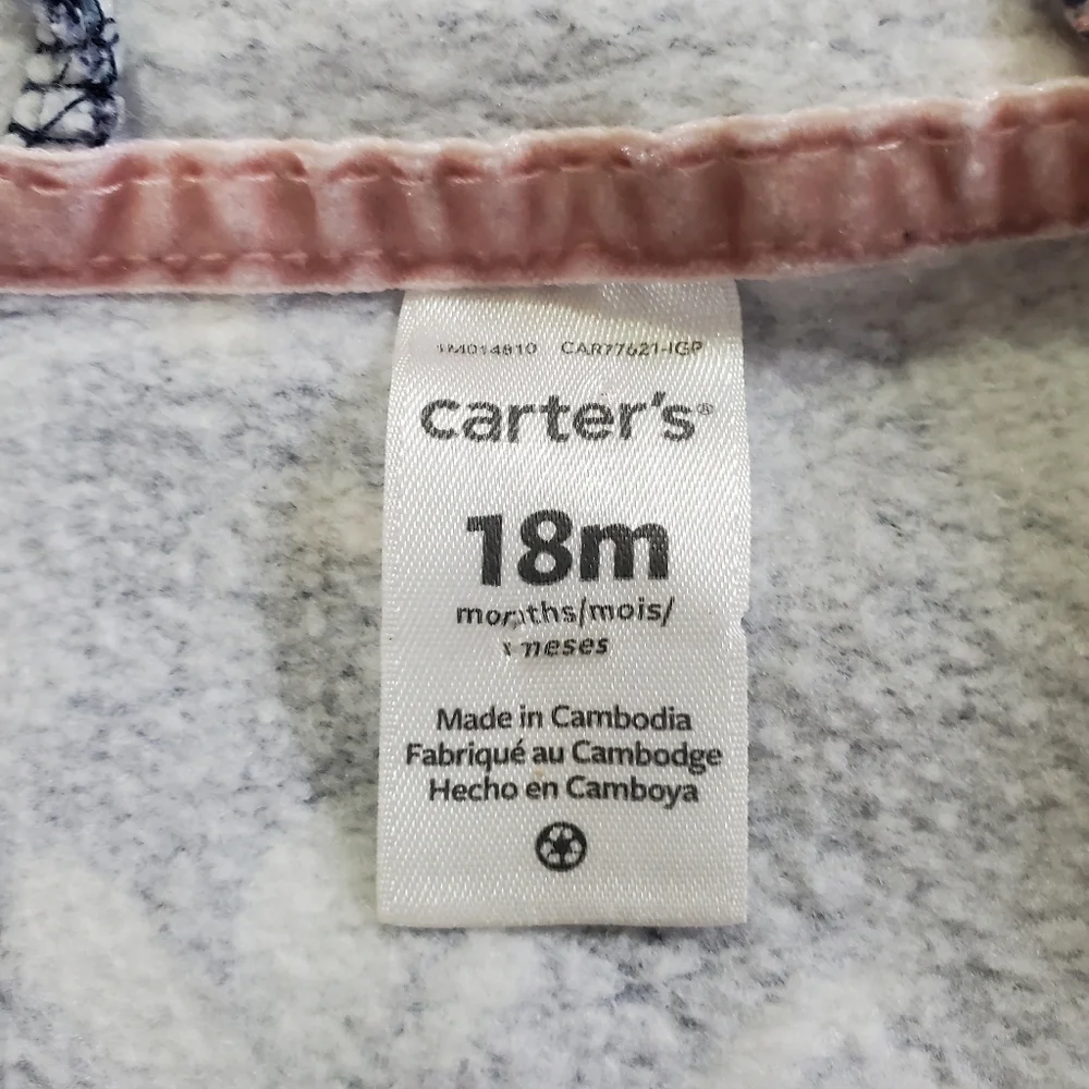 K1353 * Carter's Floral Fleece Onepiece Jumpsuit Navy Blue Size 18M